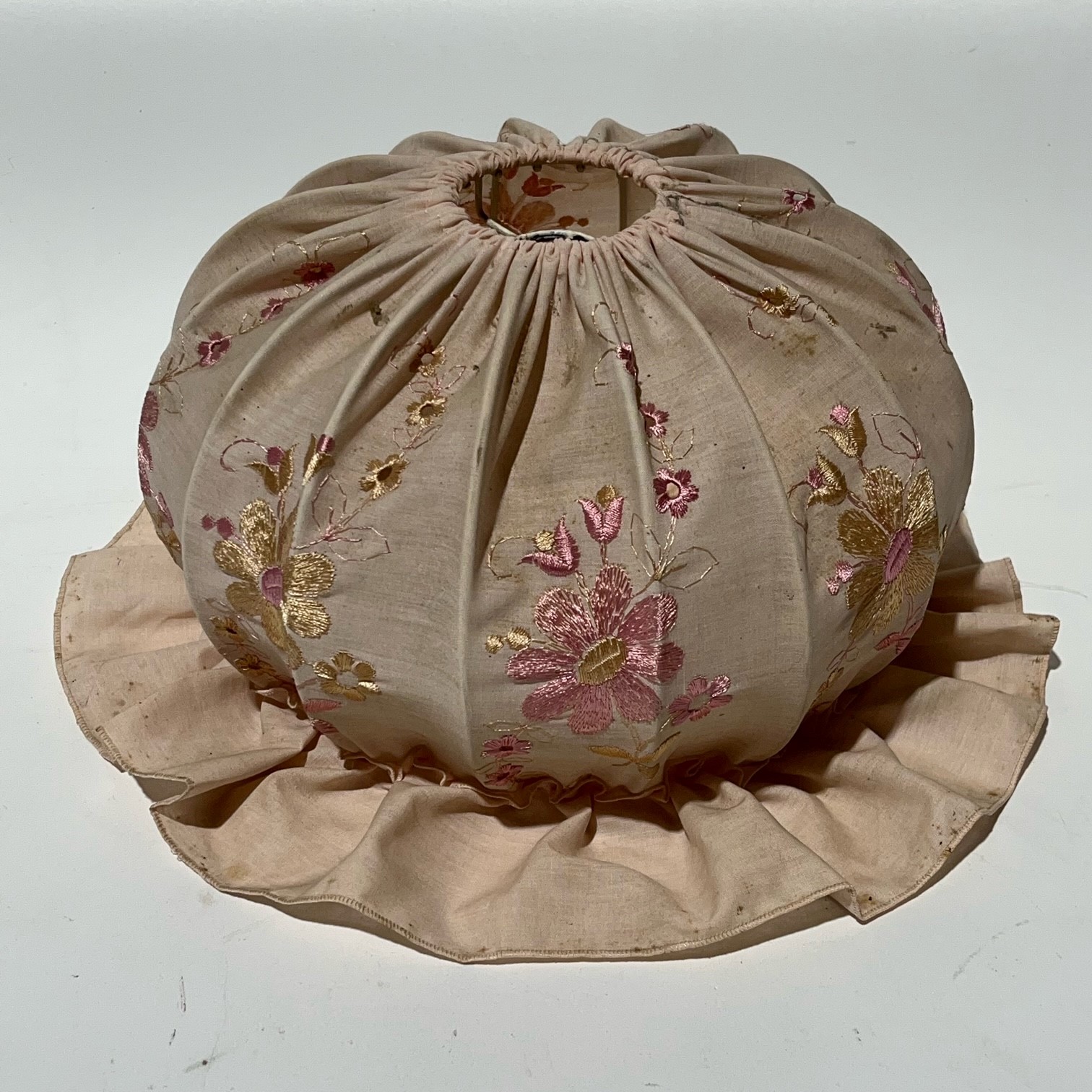LAMPSHADE, Vintage MEDIUM Blush Pink with Floral Embroidery